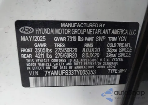 2026 Hyundai Ioniq 9 Sel from USA, damaged, VIN 7YAMUFS33TY005353
